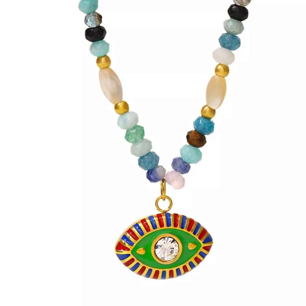 Zircon Bead Evil Eye Pendant Necklace - Velvet Stardust Co.