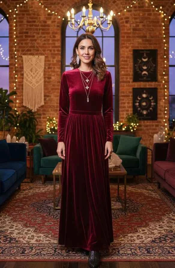 Velvet Long Sleeve Maxi Dress
