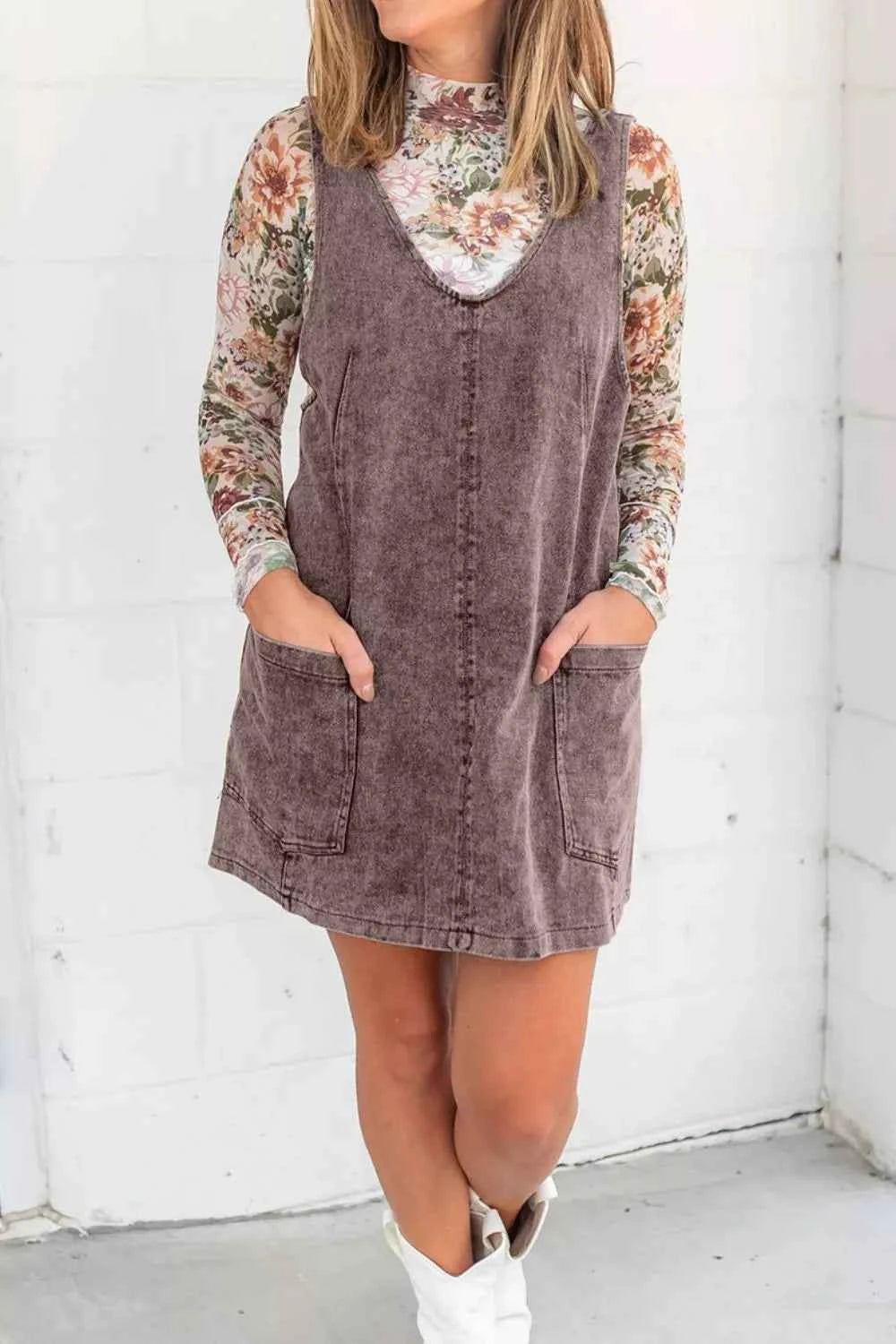 Vintage Wash Denim Overall Dress - Velvet Stardust Co.