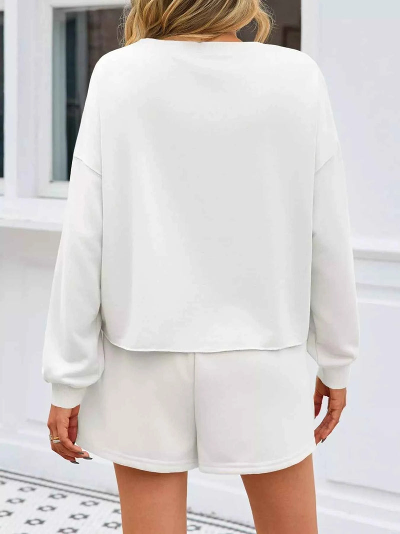 Pearl Embellished Round Neck Top and Skort Set