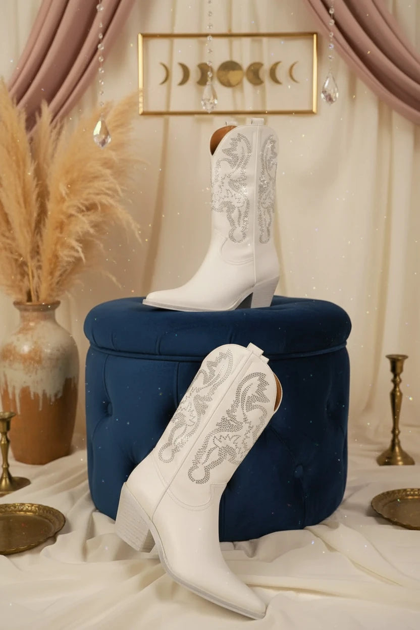 Beast Fashion Rhinestone Detail Point Toe Boots - Velvet Stardust Co. - Velvet Stardust Co.