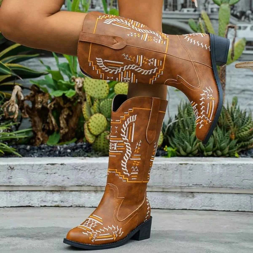 Point Toe Block Heels Boots - Velvet Stardust Co.