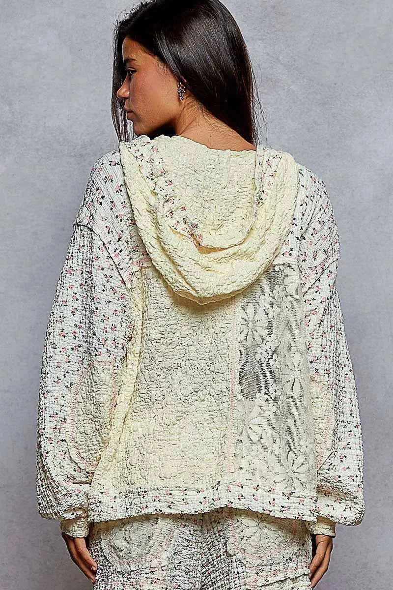 POL Floral Balloon Sleeve Hooded Lace Jacket with Stitch Detail - Velvet Stardust Co. - Velvet Stardust Co.