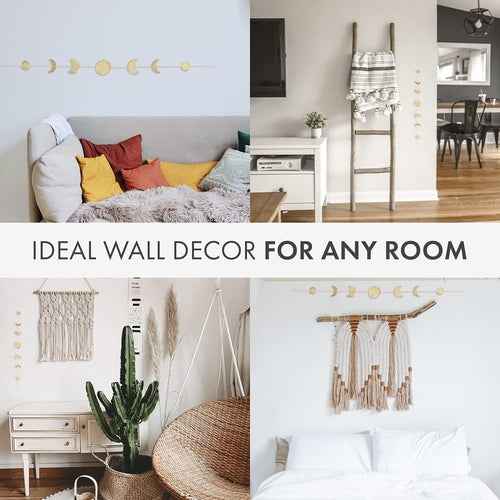 Moon Phase Wall Decor Hanging Garland 7 Gold Hammered Metal Boho - Velvet Stardust Co.