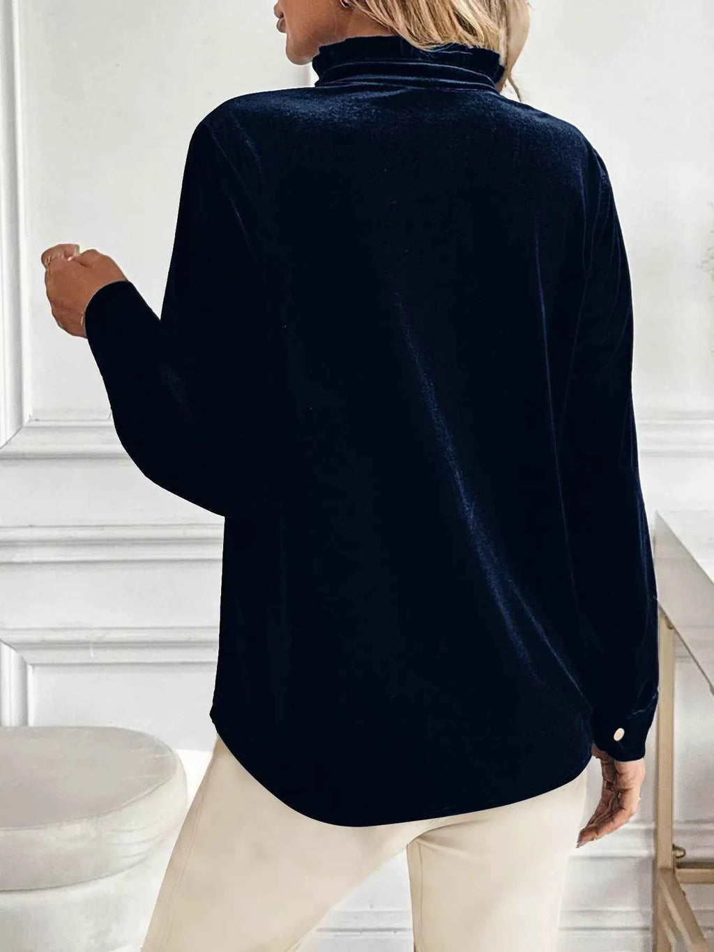 Velvet Button Front Long Sleeve Blouse - Velvet Stardust Co.