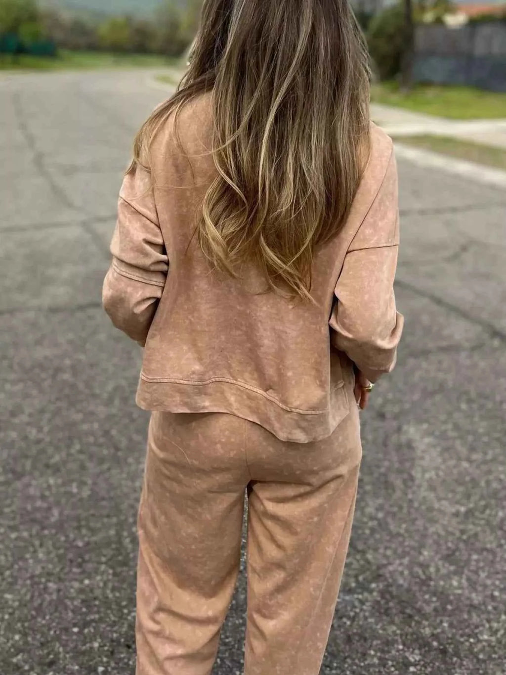 Full Size Washed Round Neck Top and Drawstring Pants Set Plus Size - Velvet Stardust Co.