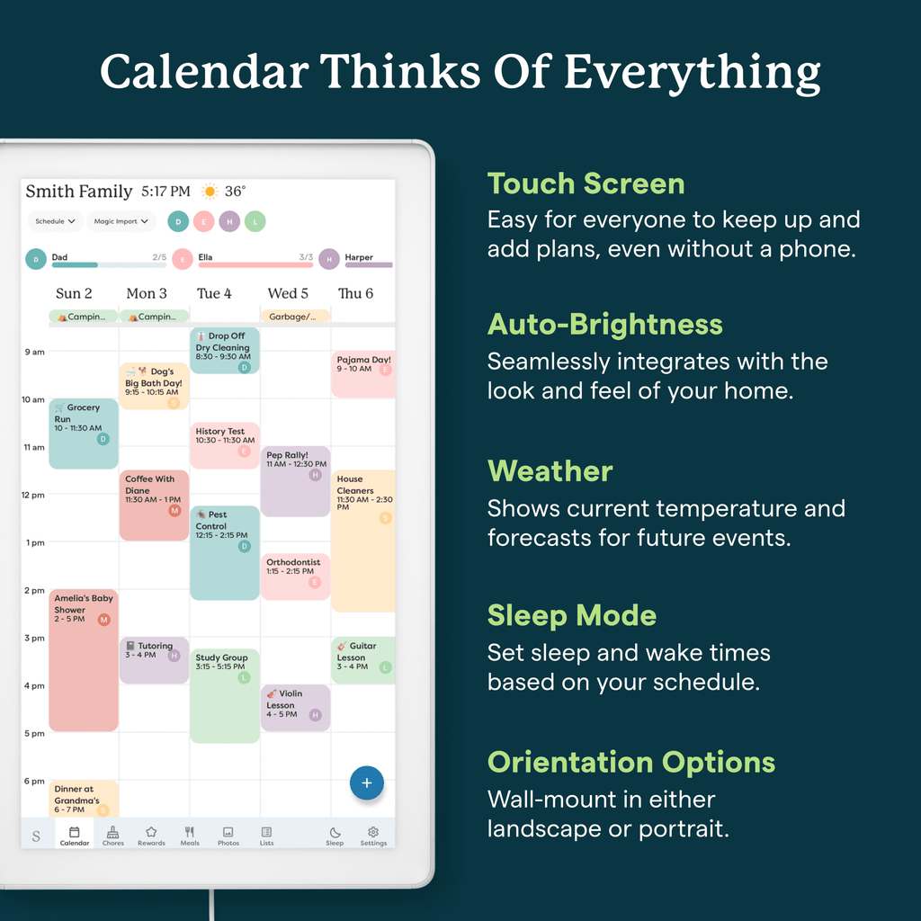 Skylight 15 inch All-in-One Touchscreen Family Calendar and Chore Chart Wall Calendar, White