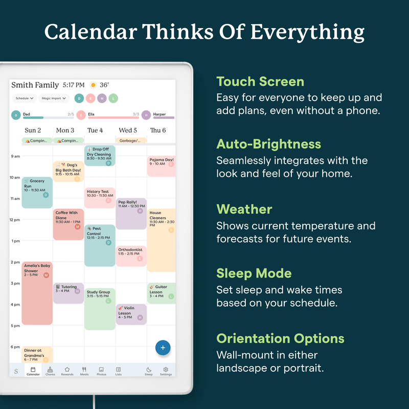 Skylight 15 inch All-in-One Touchscreen Family Calendar and Chore Chart Wall Calendar, White