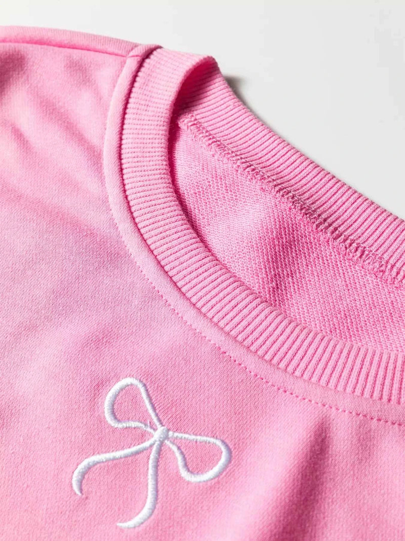 Bow Embroidered Sweatshirt and Shorts Set