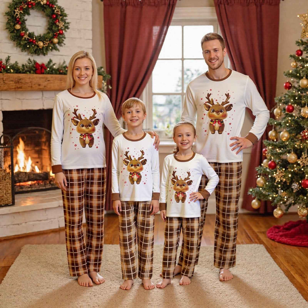 Jaweiwi Family Matching Christmas Pajama Set – Cozy Reindeer Plaid Sleepwear for the Holidays