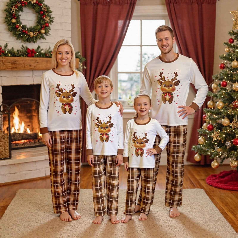 Jaweiwi Family Matching Christmas Pajama Set – Cozy Reindeer Plaid Sleepwear for the Holidays