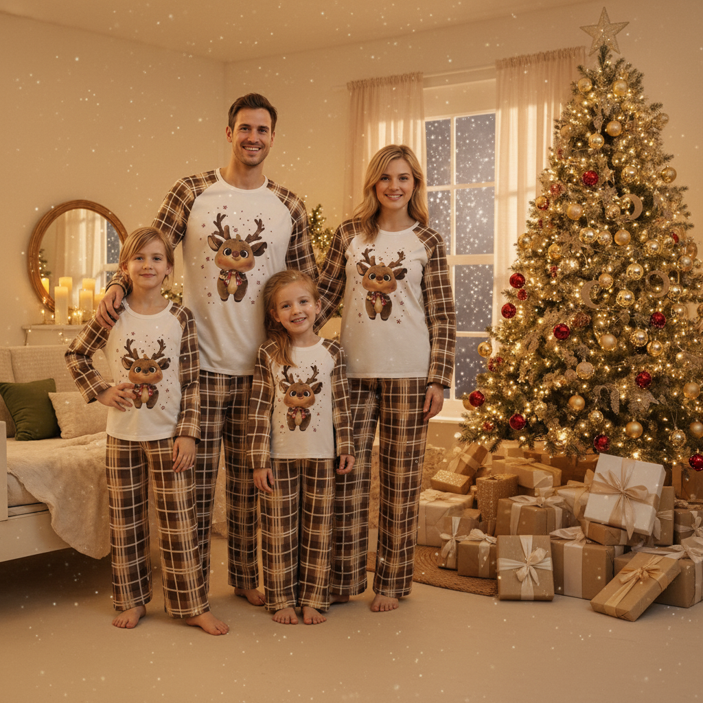 Jaweiwi Family Matching Christmas Pajama Set – Cozy Reindeer Plaid Sleepwear for the Holidays