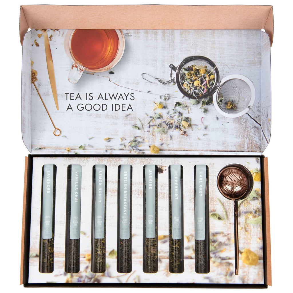 Tea Therapy™ Sampler Variety Gift Box – 7 Artisan Flavors with Rose Gold Infuser