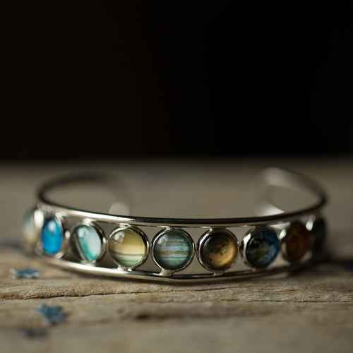 Solar System Silver Bangle Bracelet - Velvet Stardust Co.