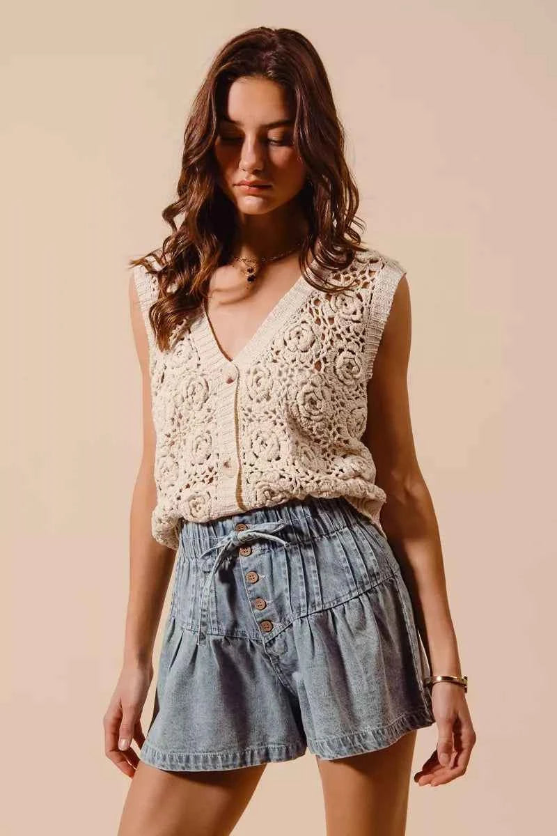 SO ME Flared Denim Shorts with Elasticized Waist - Velvet Stardust Co.