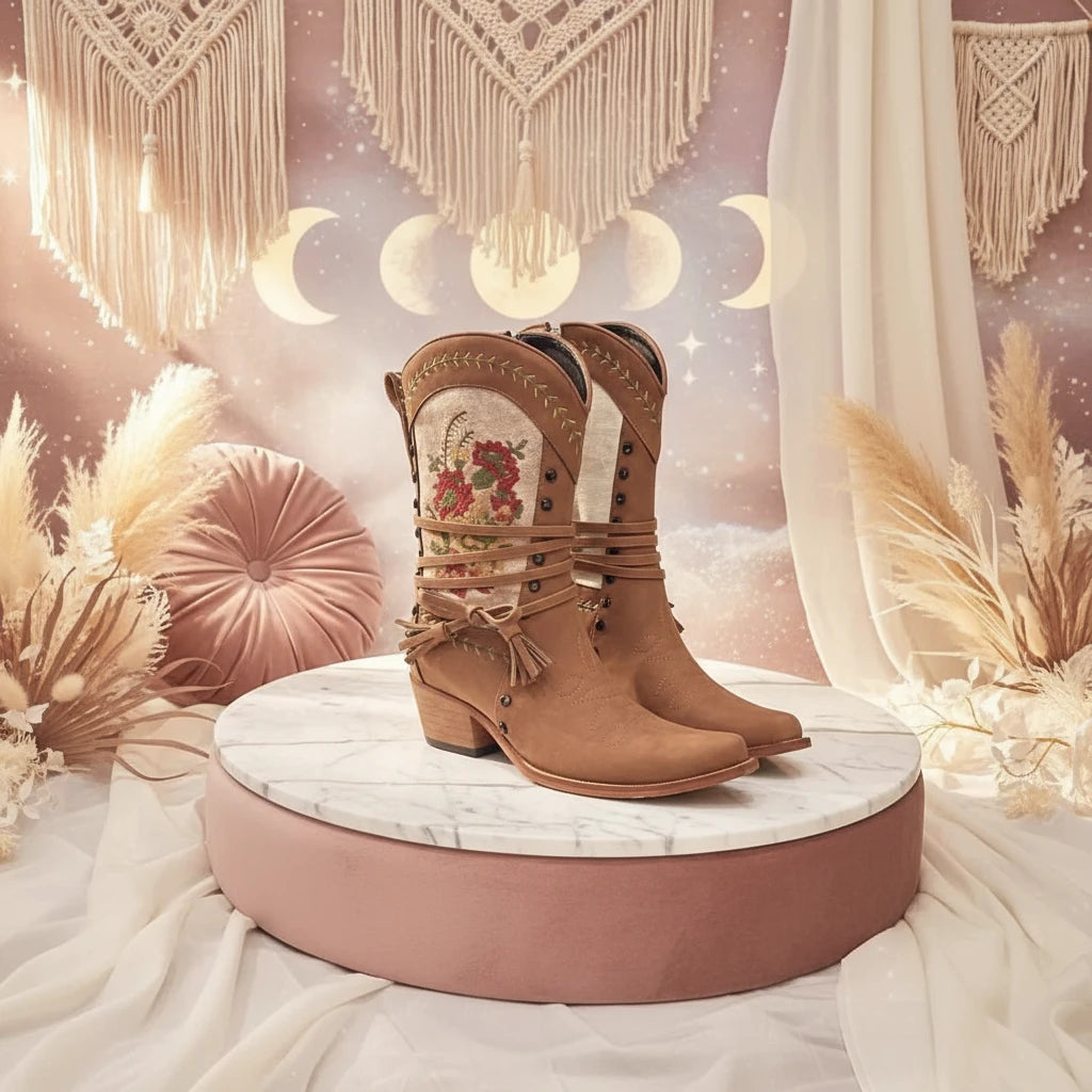 Vintage Floral Embroidered Western Cowgirl Boots - Velvet Stardust Co.