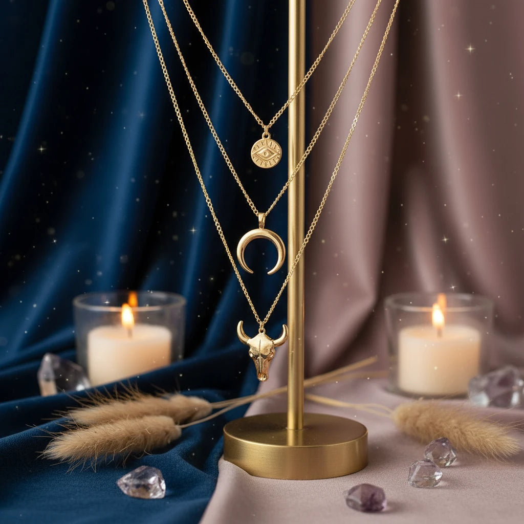 Alloy Three-Layered Bull Head Pendant Necklace - Velvet Stardust Co.