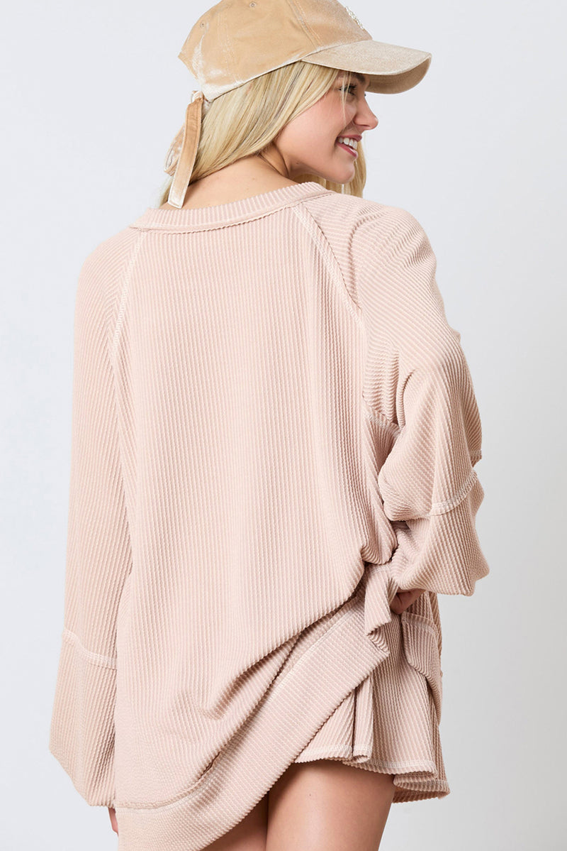 Mist Green Corded Bishop Sleeve Pullover and Ruffle Mini Skirt Set