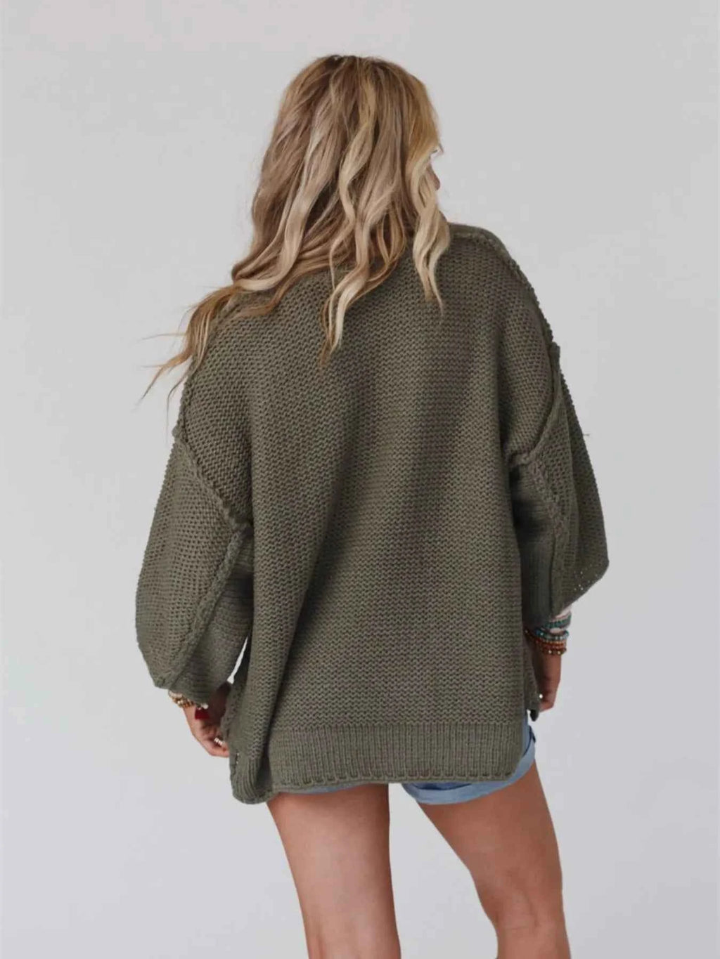 Round Neck Oversized Knit Top with Relaxed Fit - Velvet Stardust Co.