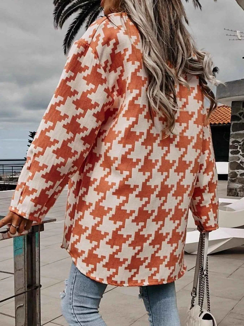 Houndstooth Button Up Long Sleeve Outerwear – Velvet Stardust Co.