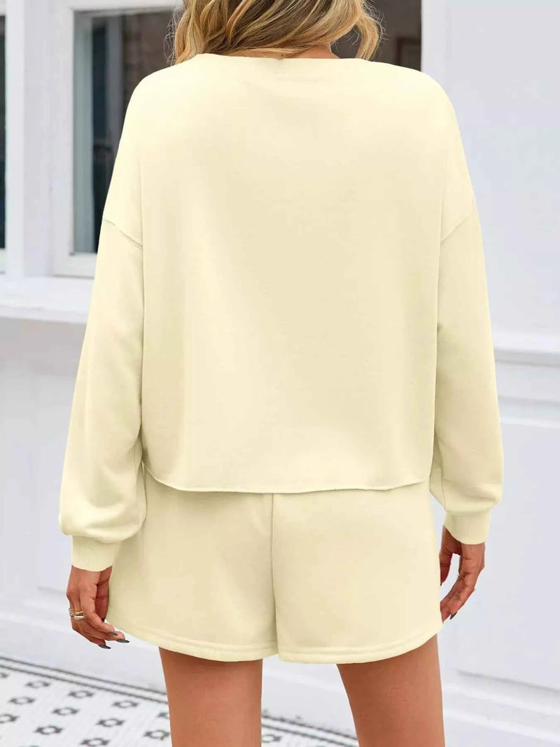 Pearl Embellished Round Neck Top and Skort Set