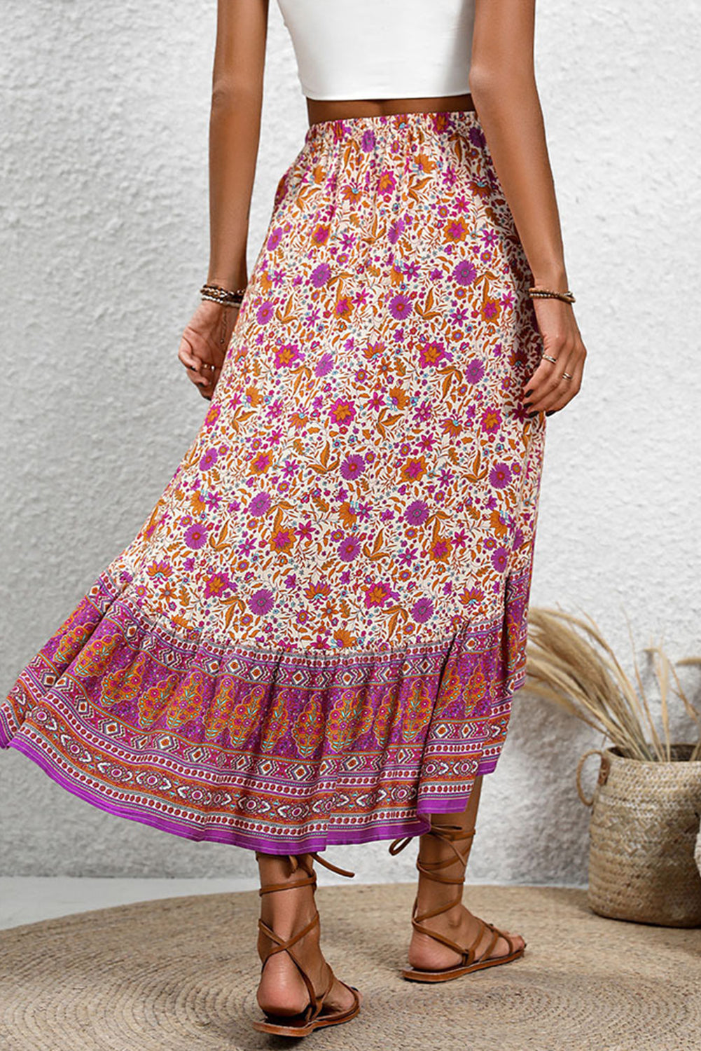 Purple Boho Floral Print Skirt - Velvet Stardust Co.