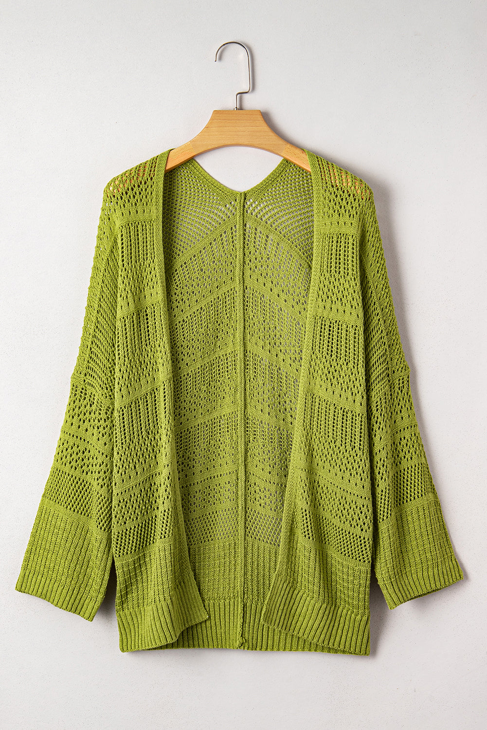 Spinach Green Oversize Crochet Knit Open Cardigan - Velvet Stardust Co.