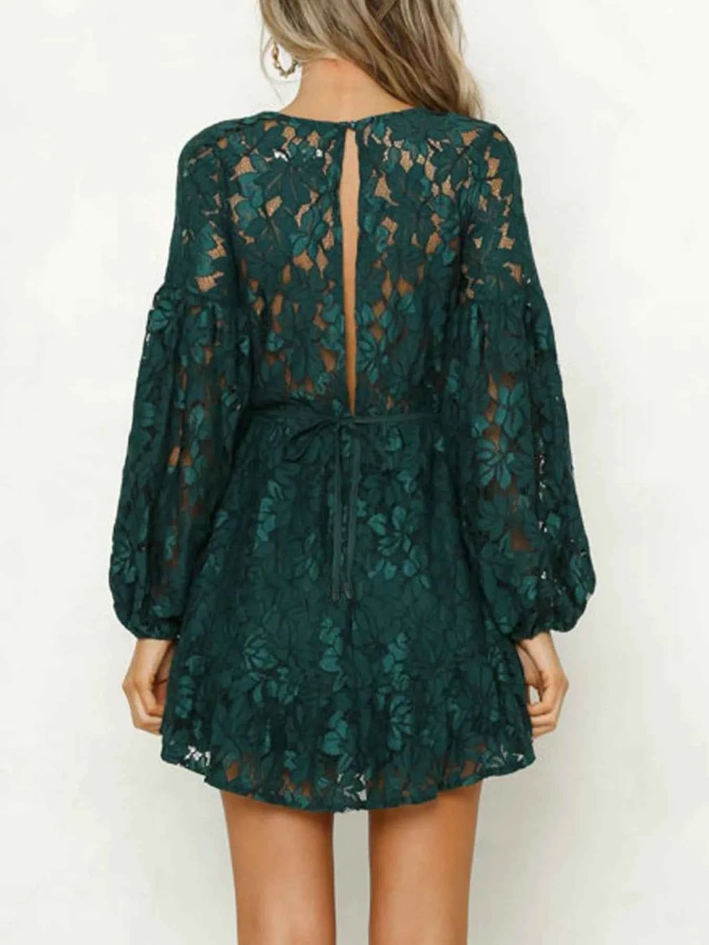 Lace V-Neck Long Sleeve Mini Dress - Velvet Stardust Co.
