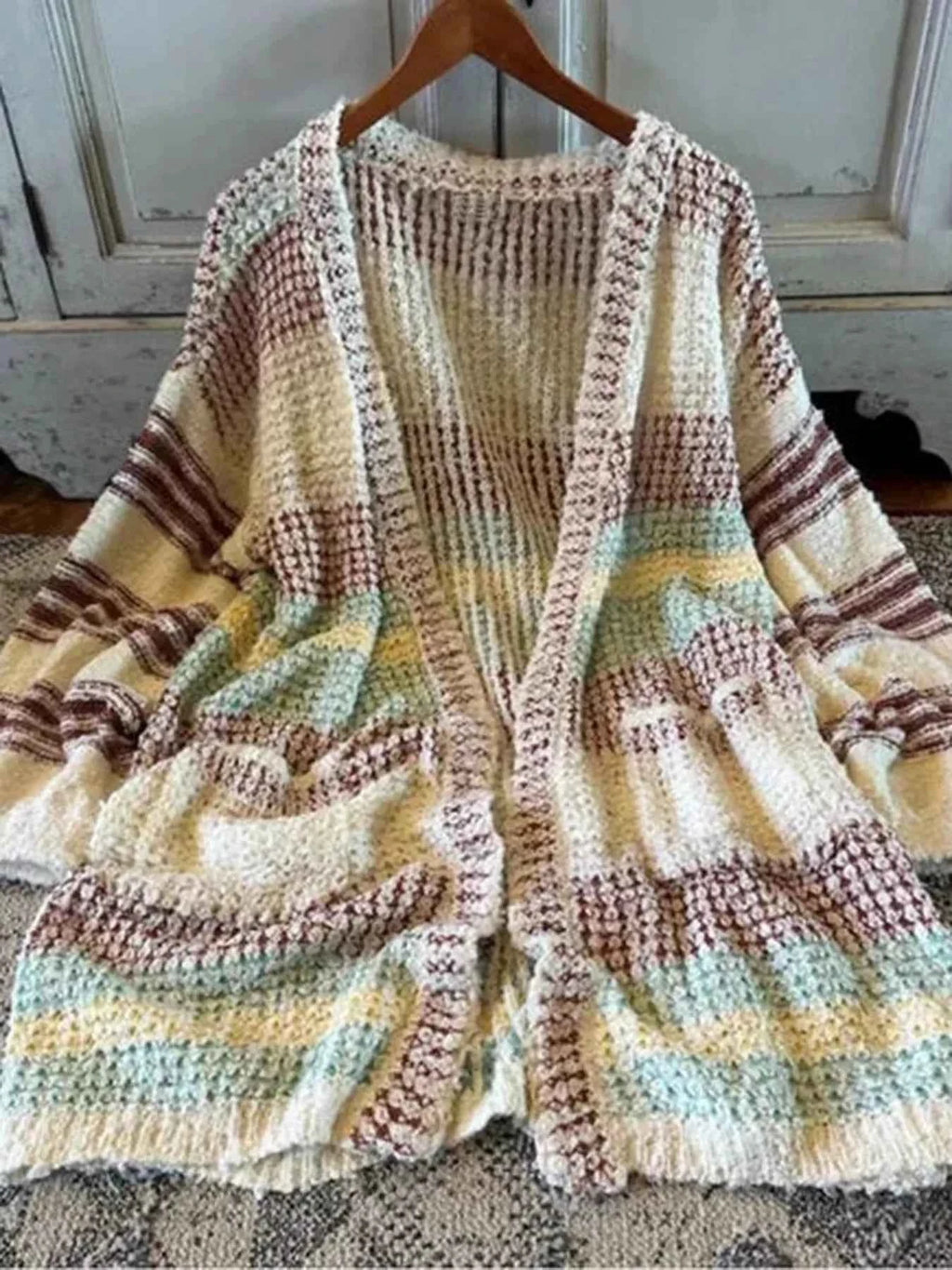 Striped Open Front Longline Cardigan - Velvet Stardust Co.