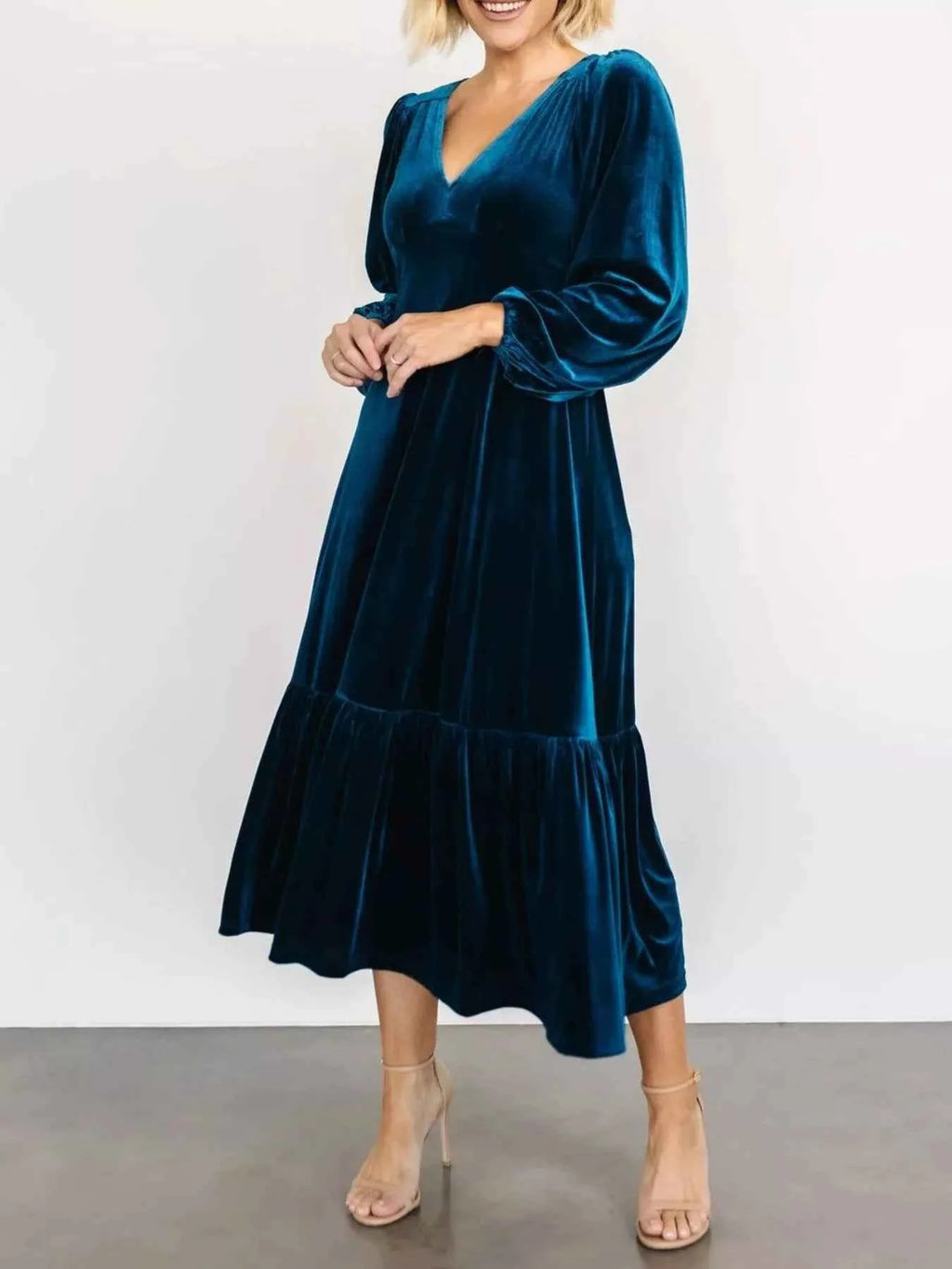 Velvet Tiered Long Sleeve Midi Dress - Velvet Stardust Co. - Velvet Stardust Co.