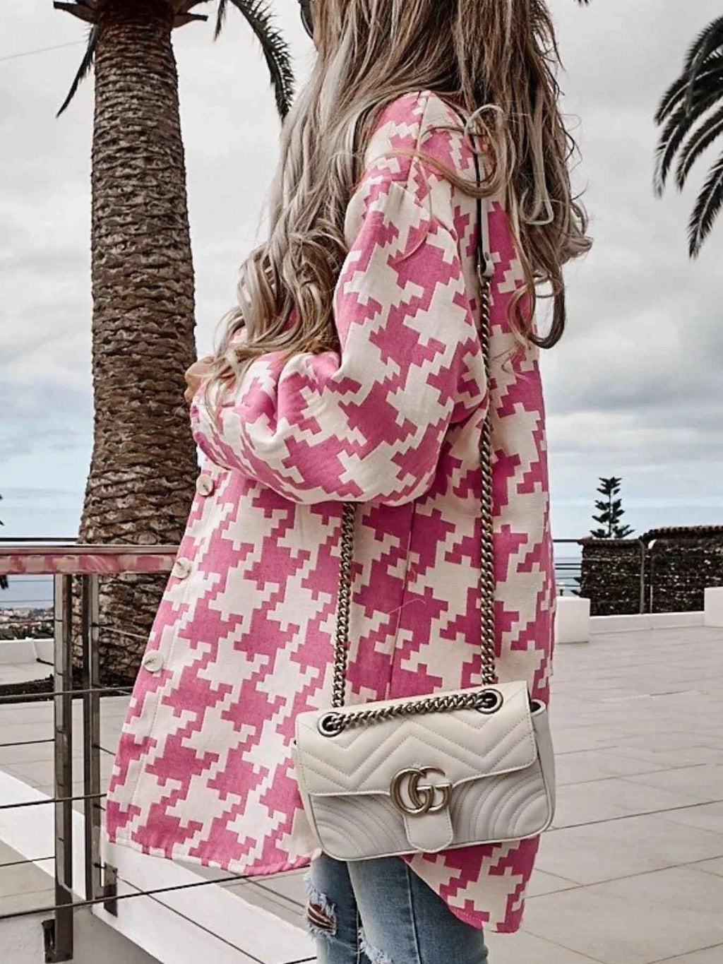 Houndstooth Button Up Long Sleeve Outerwear – Velvet Stardust Co. - Velvet Stardust Co.