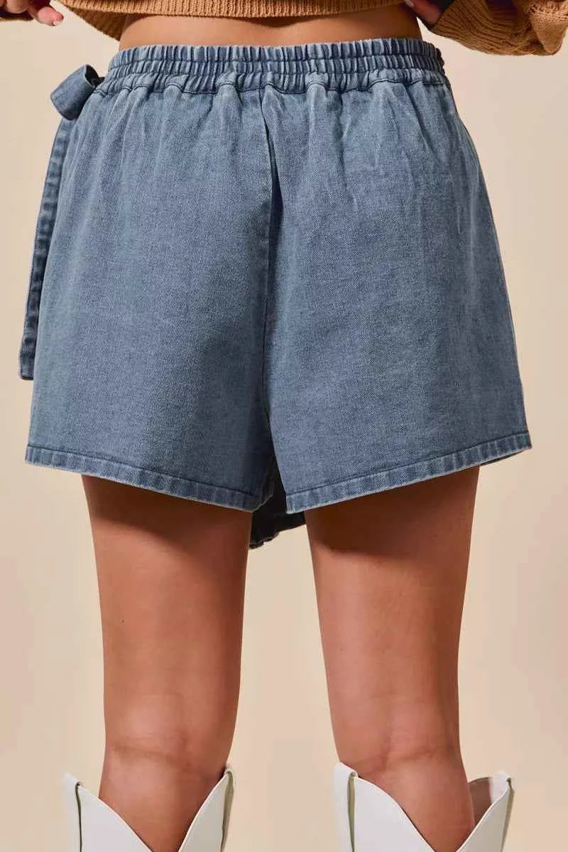 SO ME Wrap Braided Trimmed Denim Skort - Velvet Stardust Co.