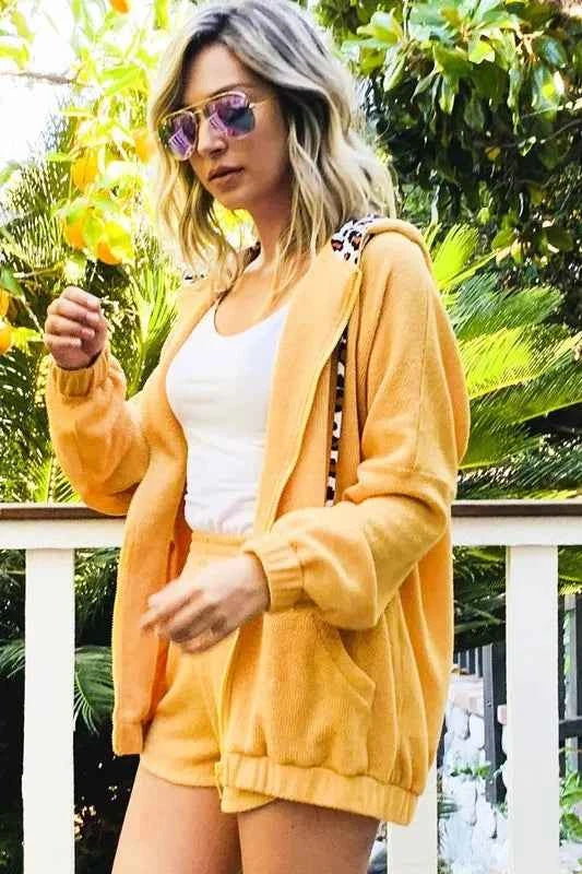 And The Why Hidden Leopard Knit Hoodie Top and Shorts Set - Velvet Stardust Co. - Velvet Stardust Co.