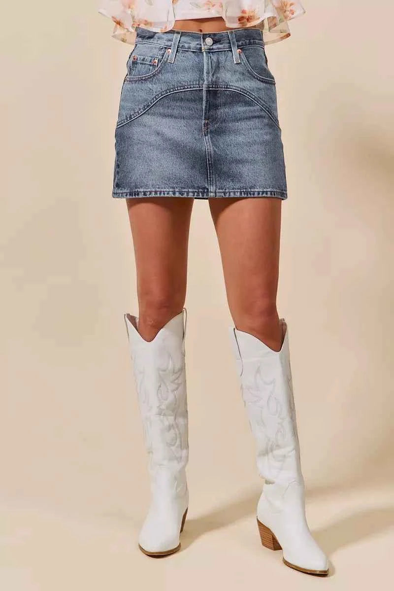 SO ME Washed Denim Mini Skirt with Pockets - Velvet Stardust Co.