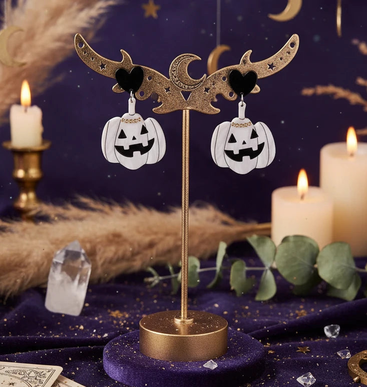 Halloween Pumpkin Heart Drop Earrings - Velvet Stardust Co.