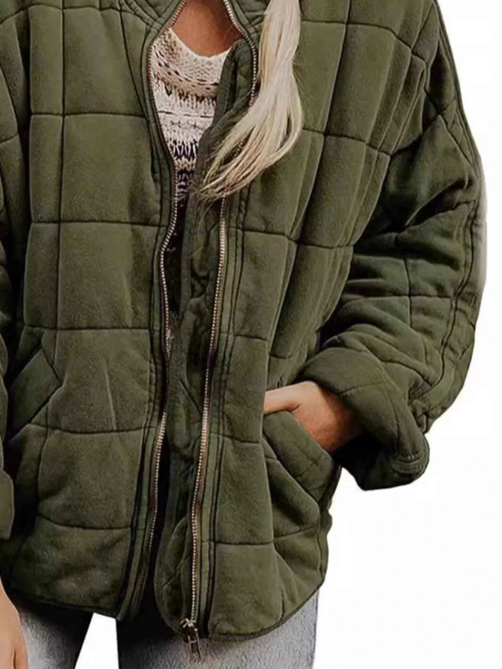 Full Size Zip Up Quilted Bomber Jacket Plus Size - Velvet Stardust Co.