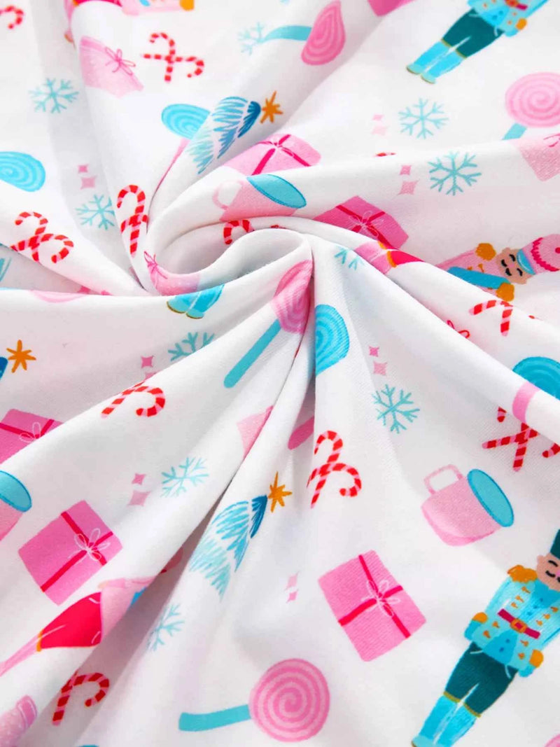 Christmas Pattern Long Sleeve Top and Wide Leg Pants Set