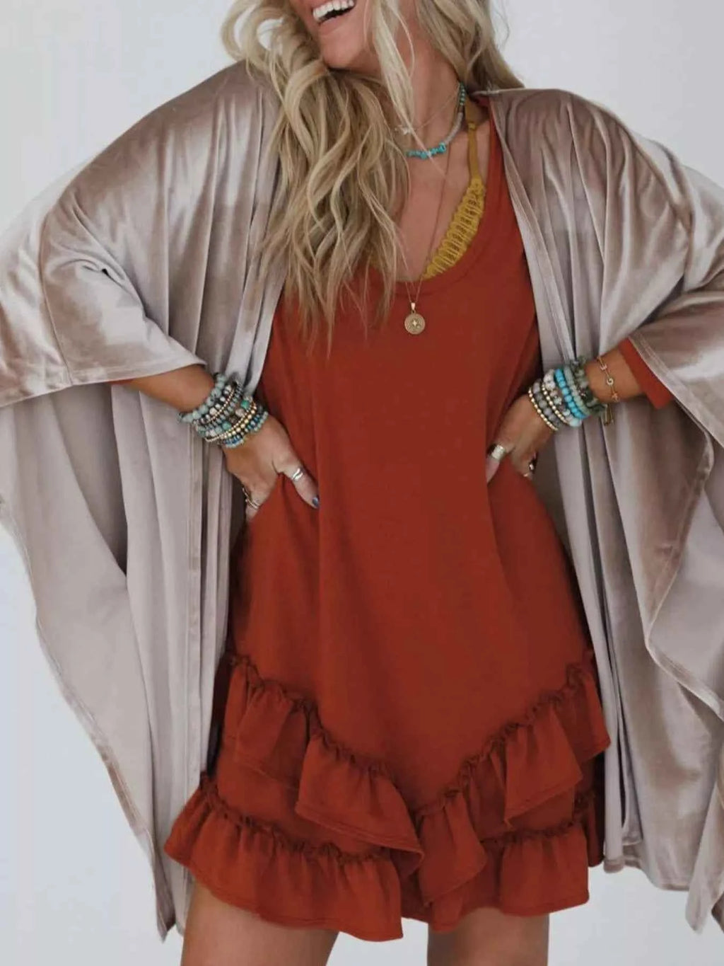 Open Front Draped Sleeve Cardigan - Velvet Stardust Co.