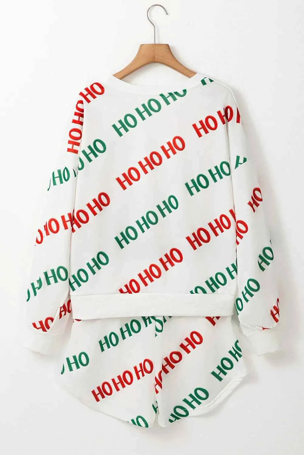 Letter Print Round Neck Long Sleeve Top and Shorts Set - Velvet Stardust Co.