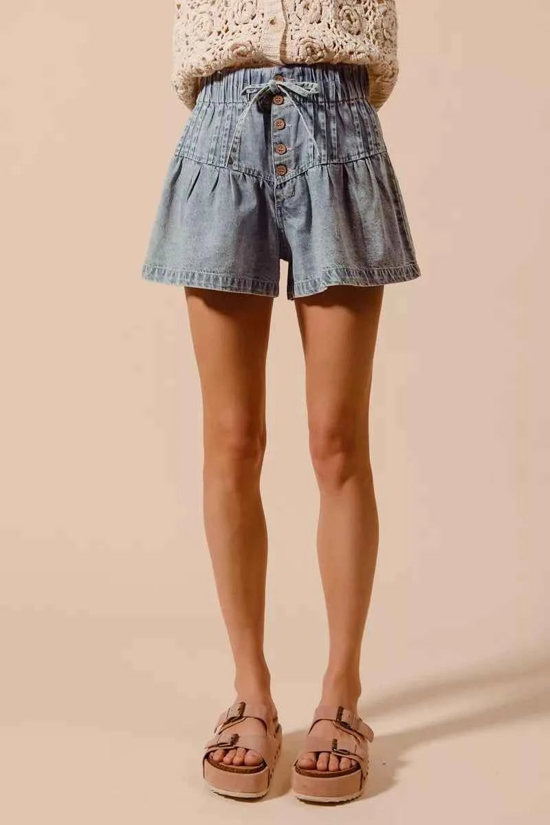 SO ME Flared Denim Shorts with Elasticized Waist - Velvet Stardust Co.