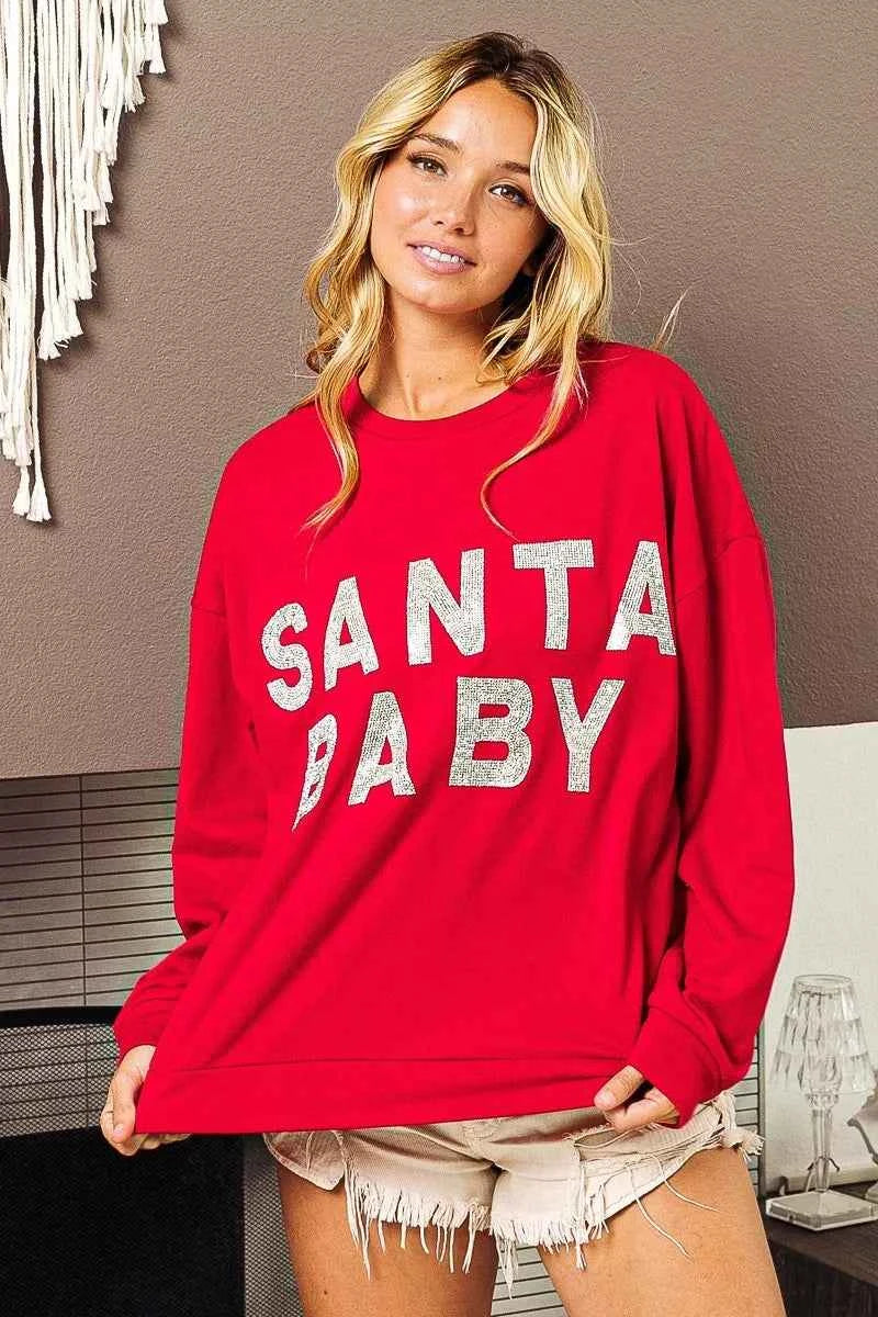 BiBi Santa Baby Lettering Christmas Sweatshirt - Velvet Stardust Co.