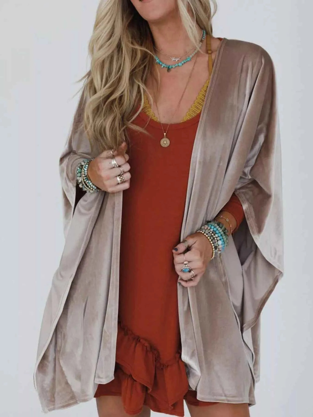 Open Front Draped Sleeve Cardigan - Velvet Stardust Co.