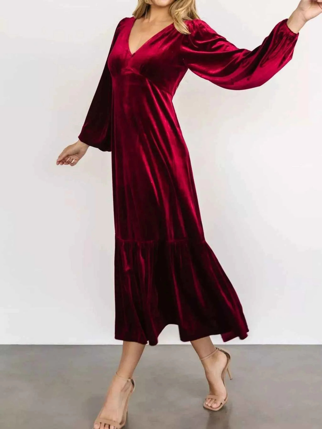 Velvet Tiered Long Sleeve Midi Dress - Velvet Stardust Co. - Velvet Stardust Co.