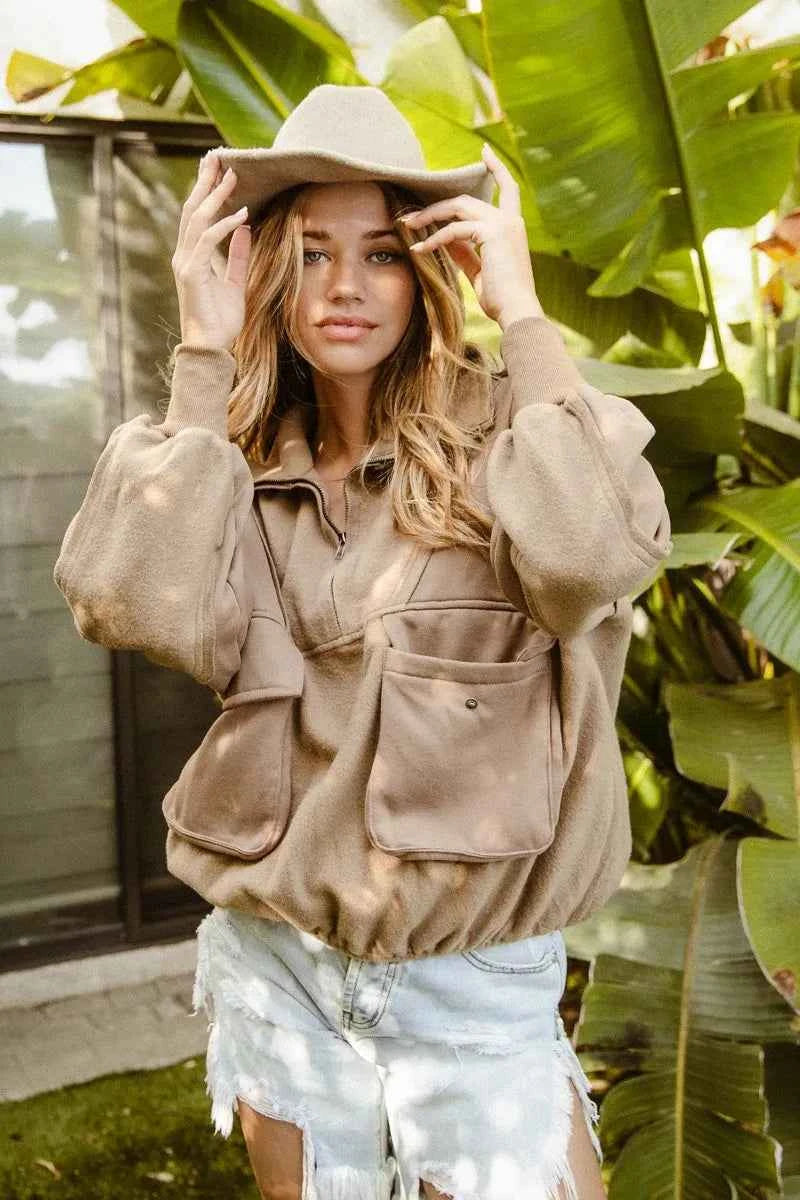 BiBi Half Zip Vintage Washed Fleece Pullover