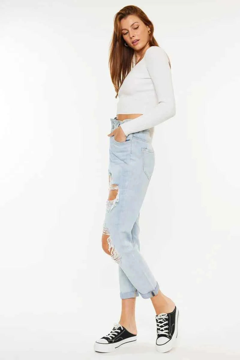 Kancan Open Pack Paperbag Mom Jeans - Velvet Stardust Co.