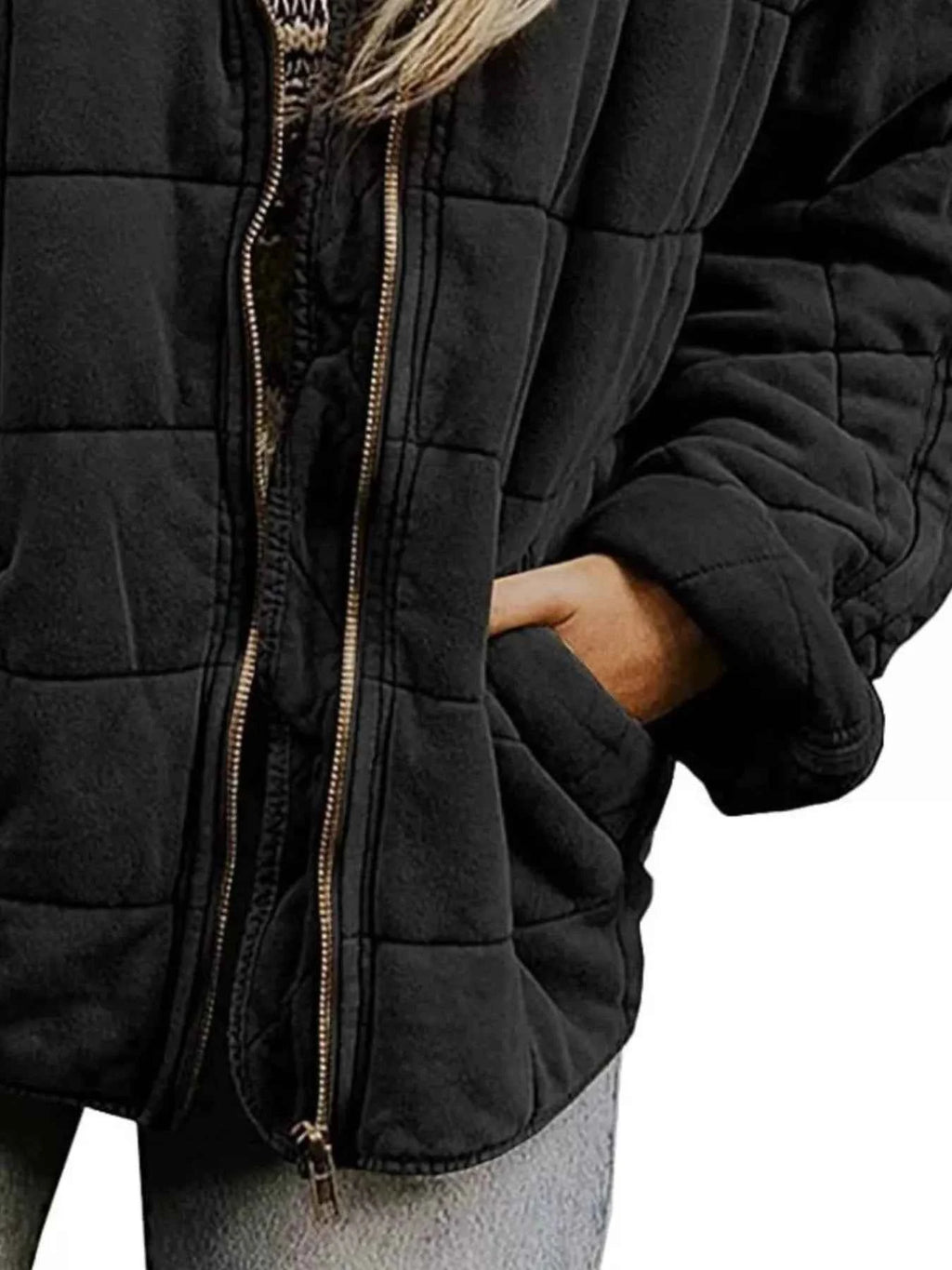 Full Size Zip Up Quilted Bomber Jacket Plus Size - Velvet Stardust Co.