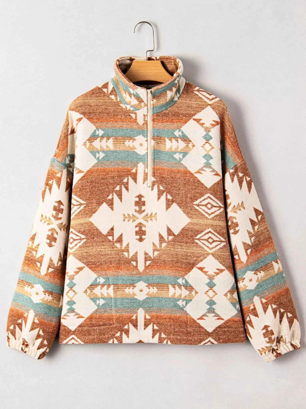 Quarter Zip Elastic Cuffs Aztec Sweatshirt - Velvet Stardust Co.
