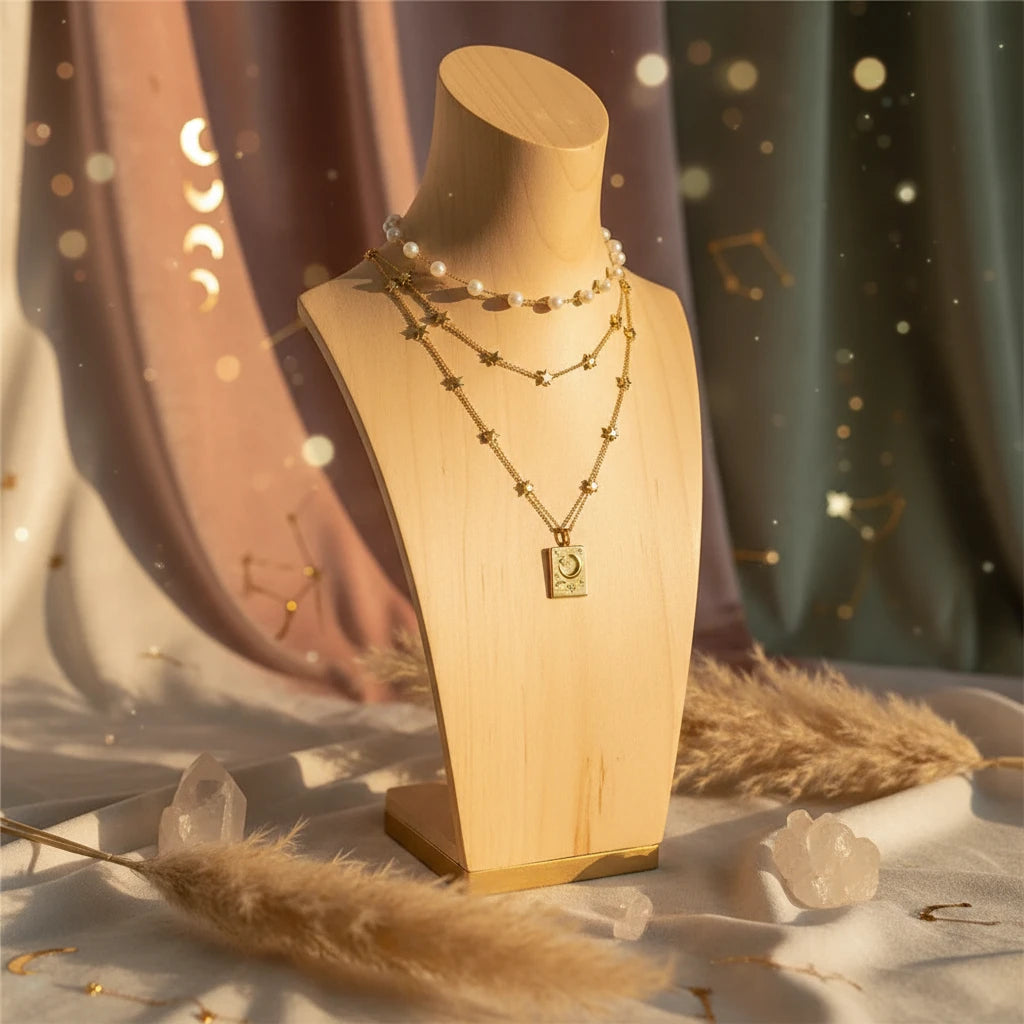 18K Gold-Plated Star Moon Zircon Lock Necklace - Velvet Stardust Co.