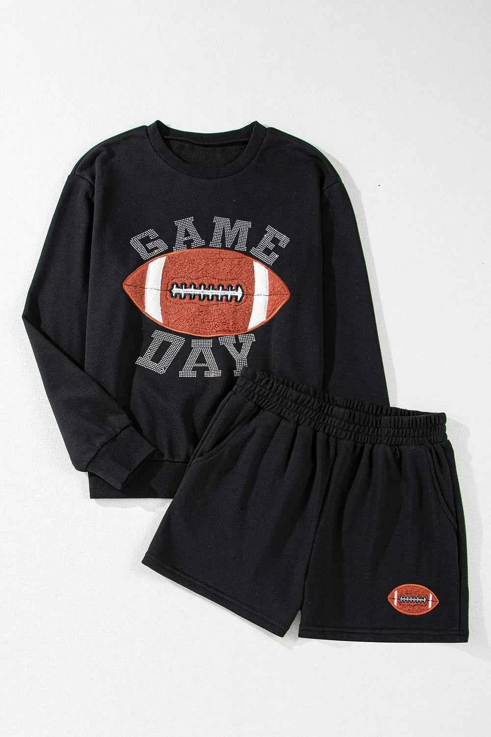 GAME DAY Football Round Neck Long Sleeve Top and Shorts Set - Velvet Stardust Co.