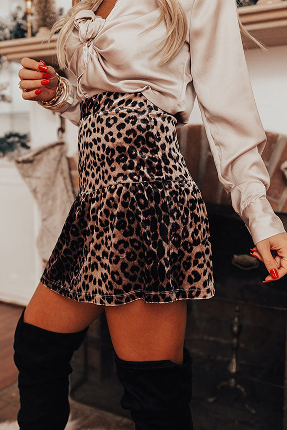 Brown Leopard Tiered Patchwork Hot Mini Skirt - Velvet Stardust Co.